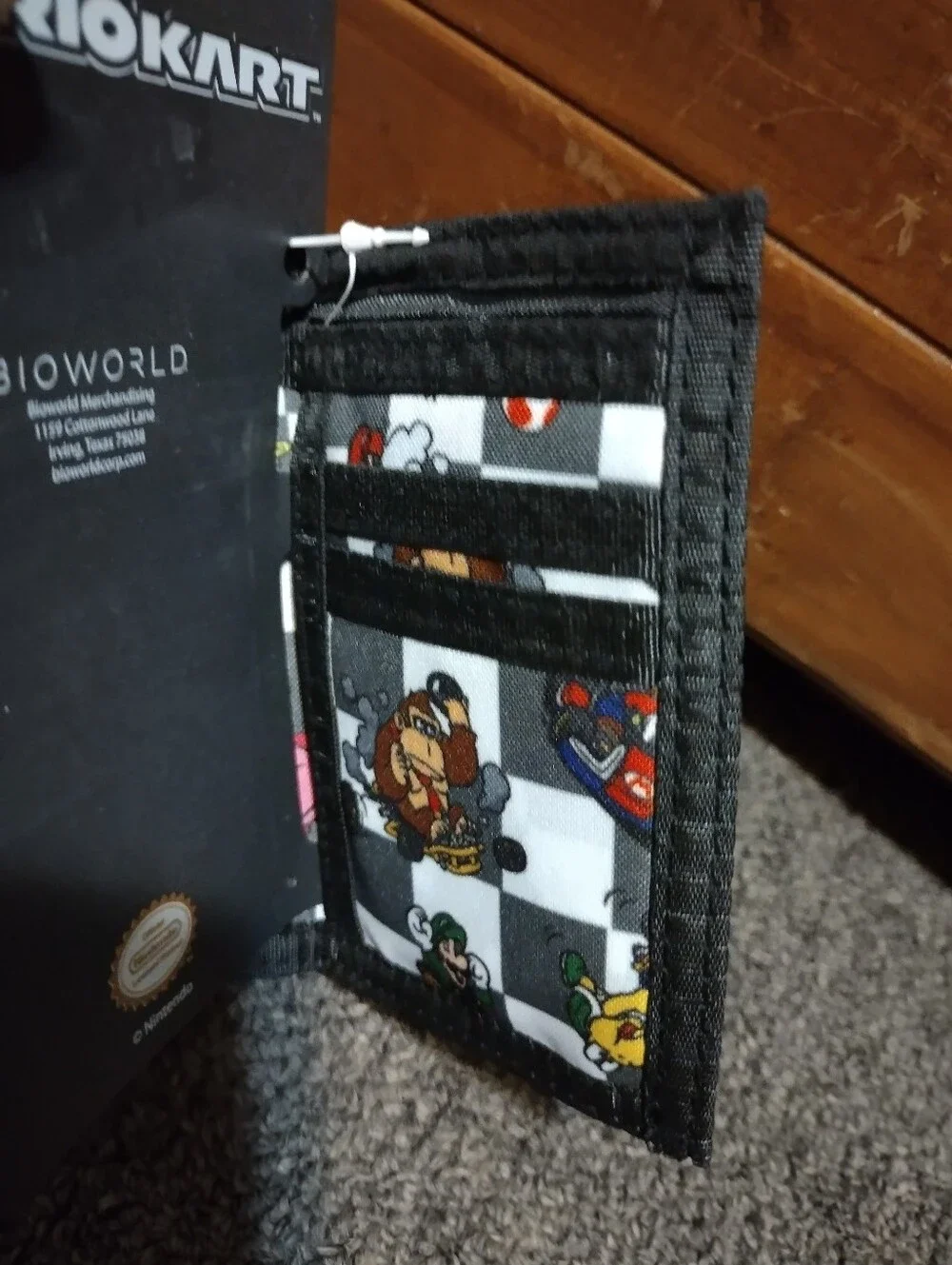 Mario Cart Kids Black & White Checkered Trifold Wallet